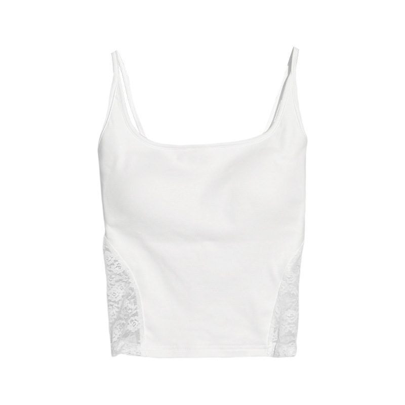 Hollow-out Lace Backless One-piece Camisole with Padded Bra, Women's Fitted Top