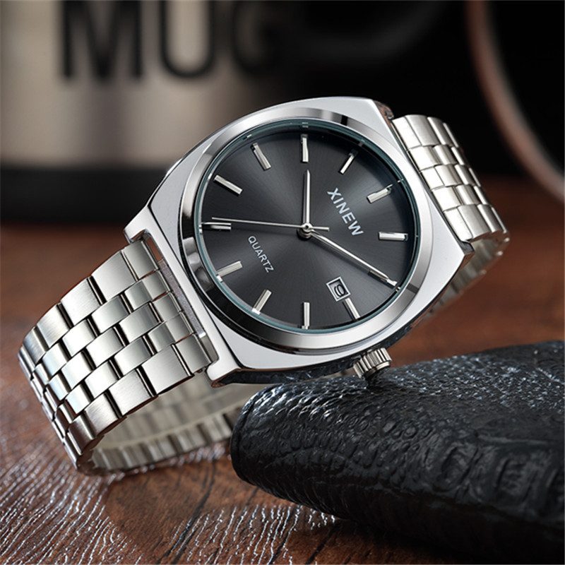 Student-style Fashionable Stainless Steel Strap Calendar Quartz Mens Watch