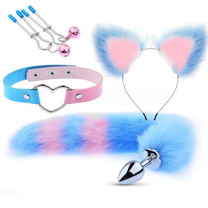 Erotic Ear Hairpin Posterior Anal Plugs Female Apparatus Sex Toys Sm Metal Erotic Set Fox Tail Four-Piece Set