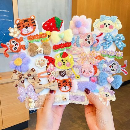 Milk Coffee Color Children's Plush Hairpin Net Red Bangs Side Hair Clip Autumn And Winter Lovely Japanese Clip