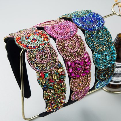 Hair Hoop Fashion Trend Color Rhinestone Head Hoop Luxury Wide Side Heavy Industry Party Hair Accessories Head Hoop