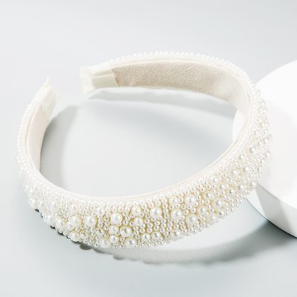 Trend Light Luxury Pearl Headband Hair Accessories Bride Retro Headwear Hand-Sewn Sponge Wide-Brimmed Headband