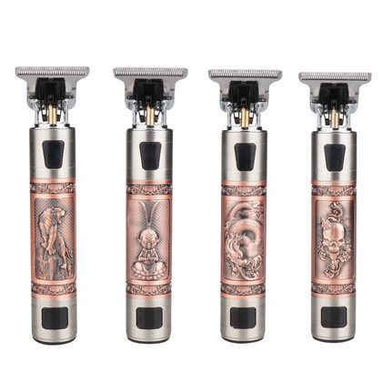 T9 Hair Clipper Oil Head Push Digital Display Carving Skull Small Hair Clipper Trimming Shaved White USB Charging Zinc Alloy