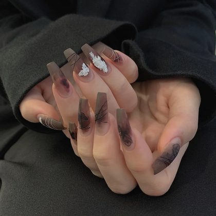 Dark Butterfly Long Ballet Nail Manicure Nail Pieces Personalized Wearing A Removable Nail