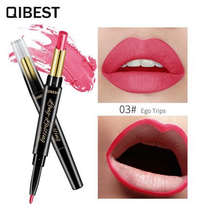 QIBEST Double-Ended Lipstick Pen Moisturizing Matte Matte Lipstick + Lip Liner Rotating Lip Liner