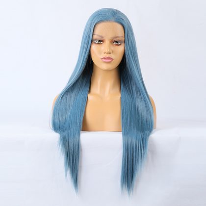 Long Straight Blue Wigs Natural Synthetic Hair Heat Resistant Wigs for Women Girls Cosplay