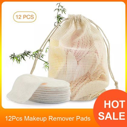 12Pcs Makeup Remover Pads Reusable Cotton Pads Make Up Facial Remover Bamboo Fiber Facial Skin Care Nursing Pads Skin Cleaning