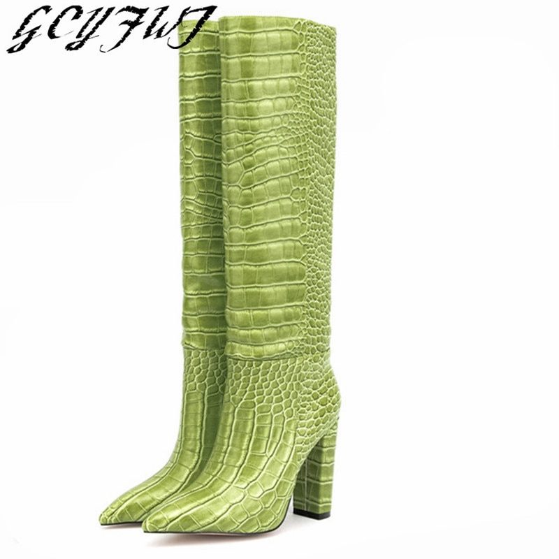 Luxury Brand Design Female Pointed Toe Knee High Boots Fashion Slip-on High Heels Women Boots Party Office Sexy Shoes