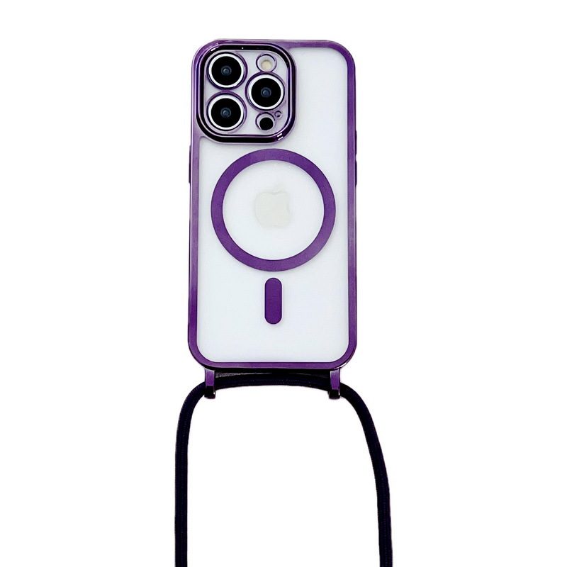 Applicable iPhone 16 Electroplated Lanyard Phone Case 15 Pro Transparent Magnetic Apple 17 Crossbody Shockproof Protective Cover