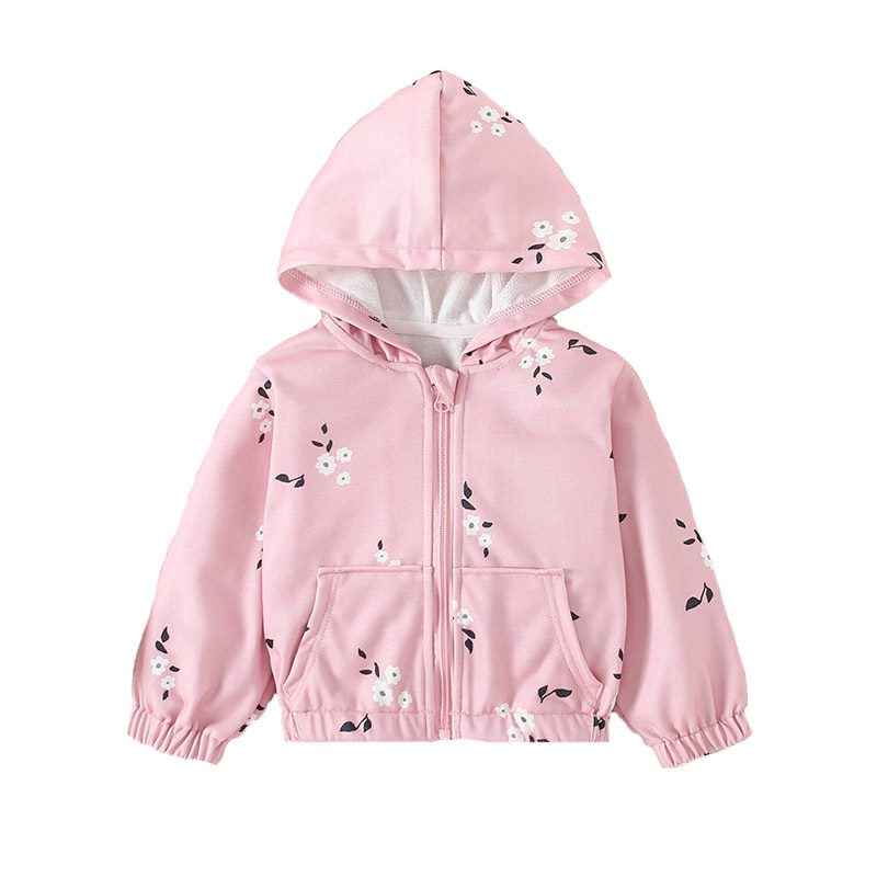 Full of floral print hooded zipper jacket