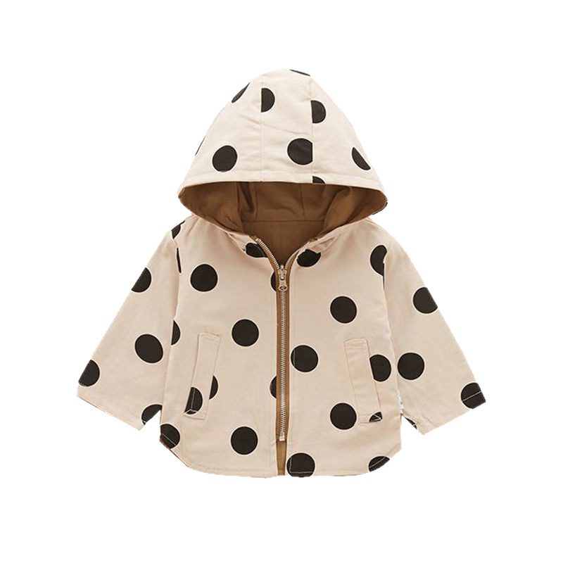 Outdoor trench coat with polka dot print double-sided outerwear for boys and girls