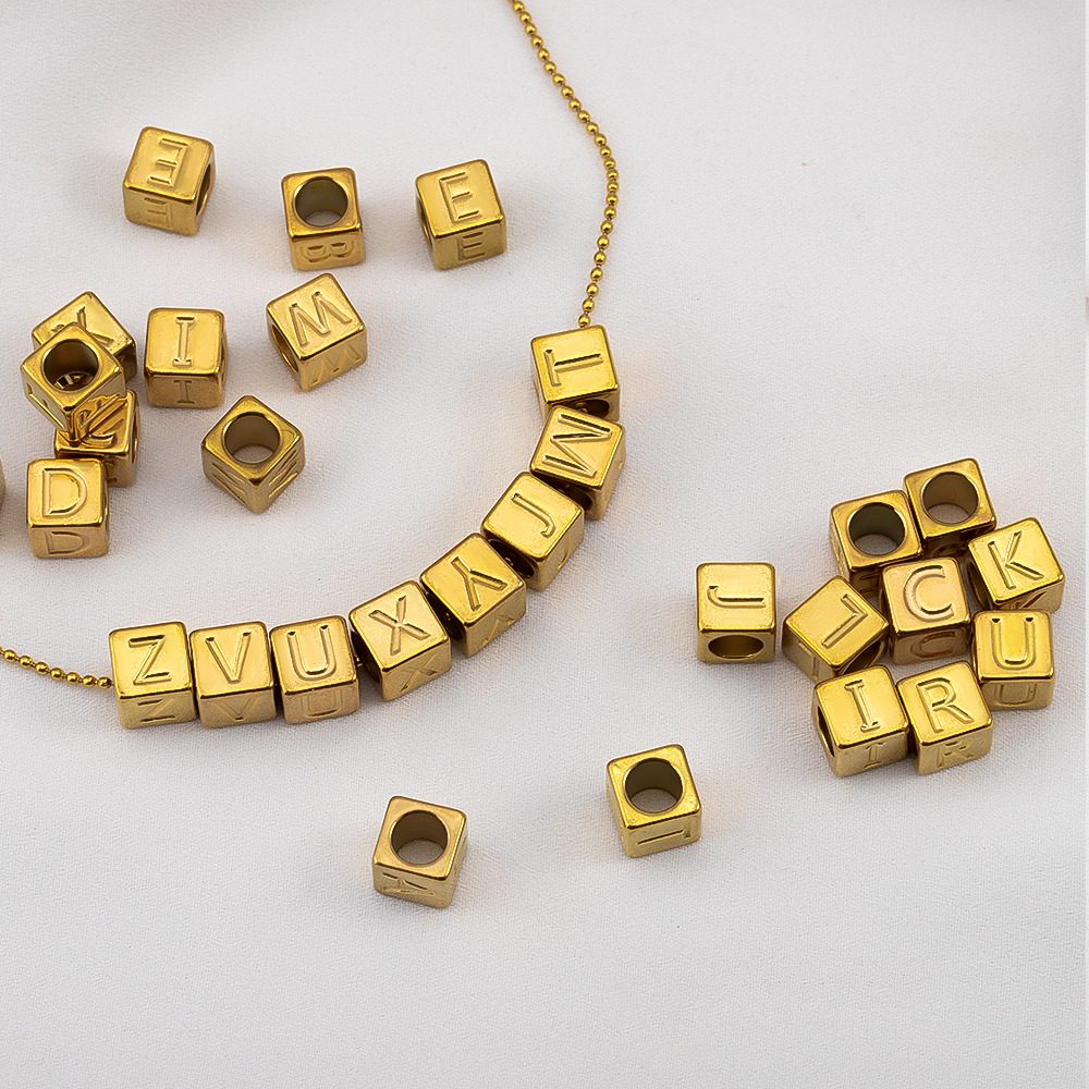 Stainless steel square bead with 26 English letters