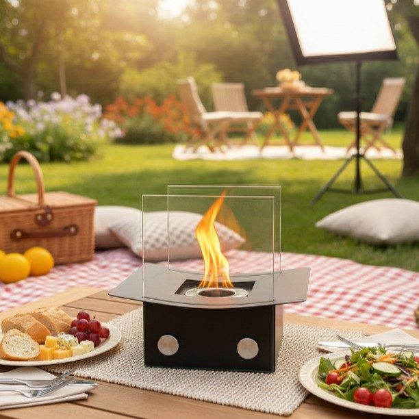 Desktop Fireplace New Hat-shaped Real Flame Alcohol Fireplace Outdoor Polygonal Black Metal Fireplace