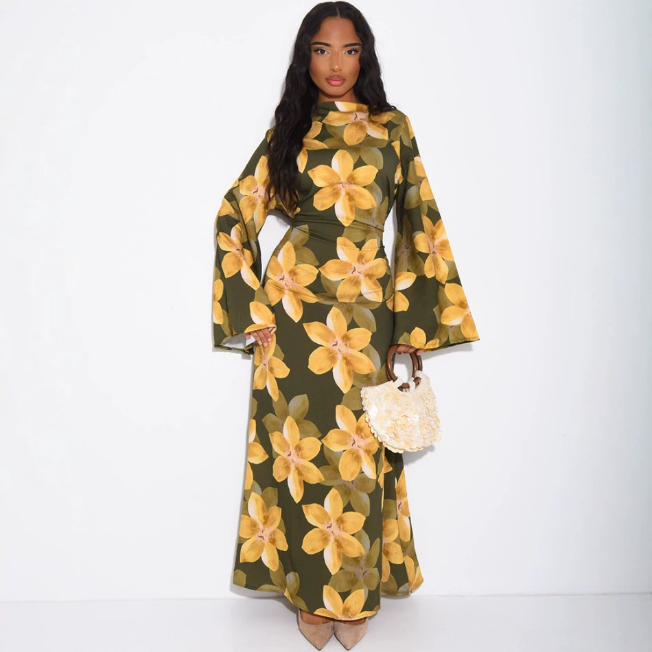 Women's Long-sleeve Plus-size Printed Dress