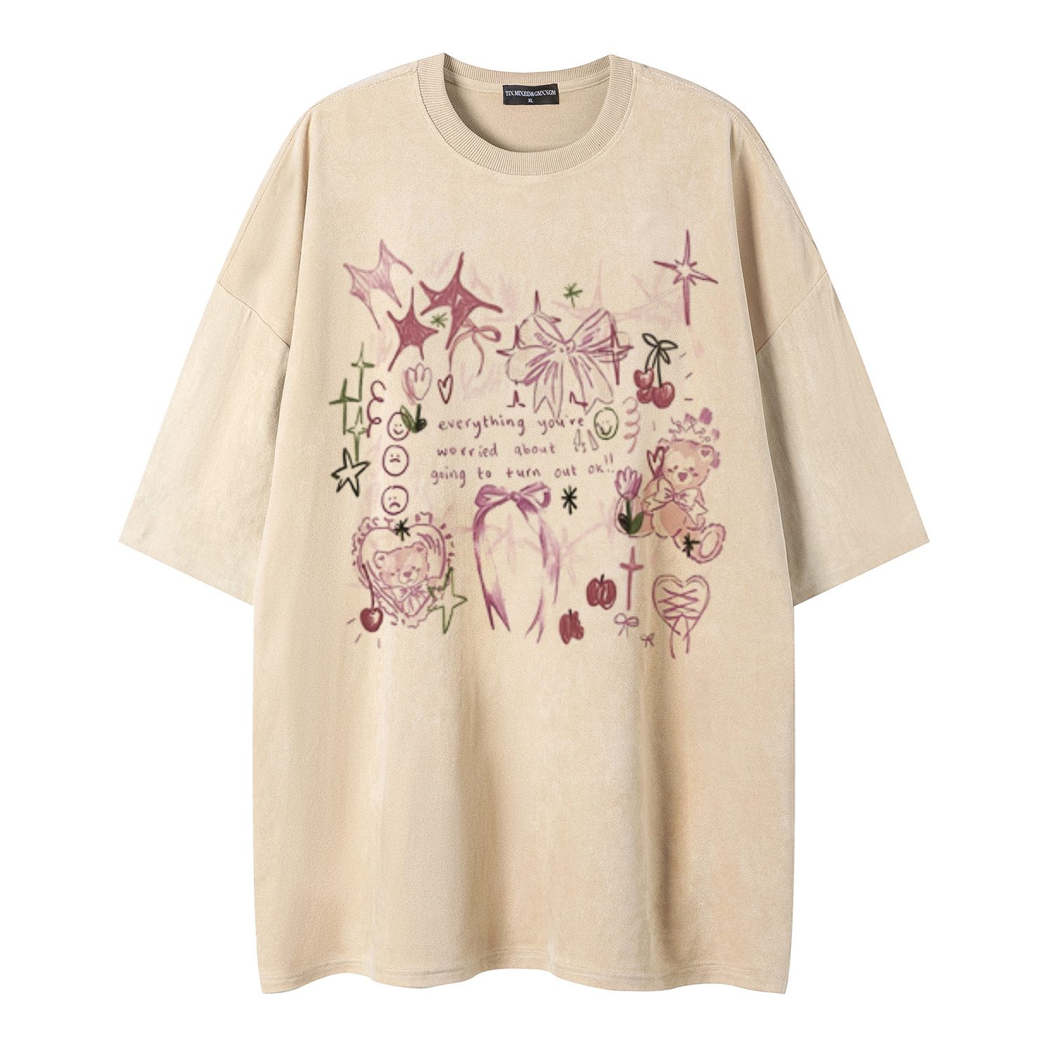 Graffiti teddy bear printed short sleeved shirt