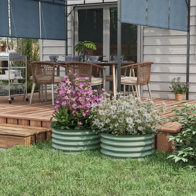 Two Piece Elevated Garden Bed, Metal Planting Box With Safety Edge, Easy To Assemble Water Storage Tank, Green