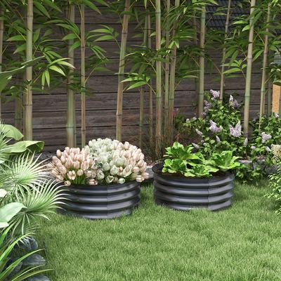 Two Piece Elevated Garden Bed, Metal Planting Box With Safety Edge, Easy To Assemble Water Storage Tank,