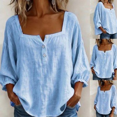 Womens Casual V-neck Long-sleeve T-shirt