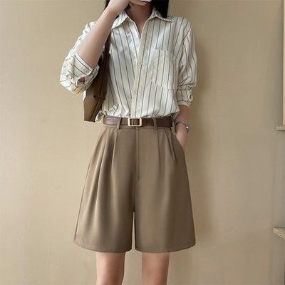 Womens High-waisted Suit Shorts Loose-fitting Wide-leg Pants