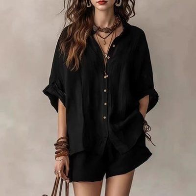 Casual Womens Fashion Shirt And Shorts Set